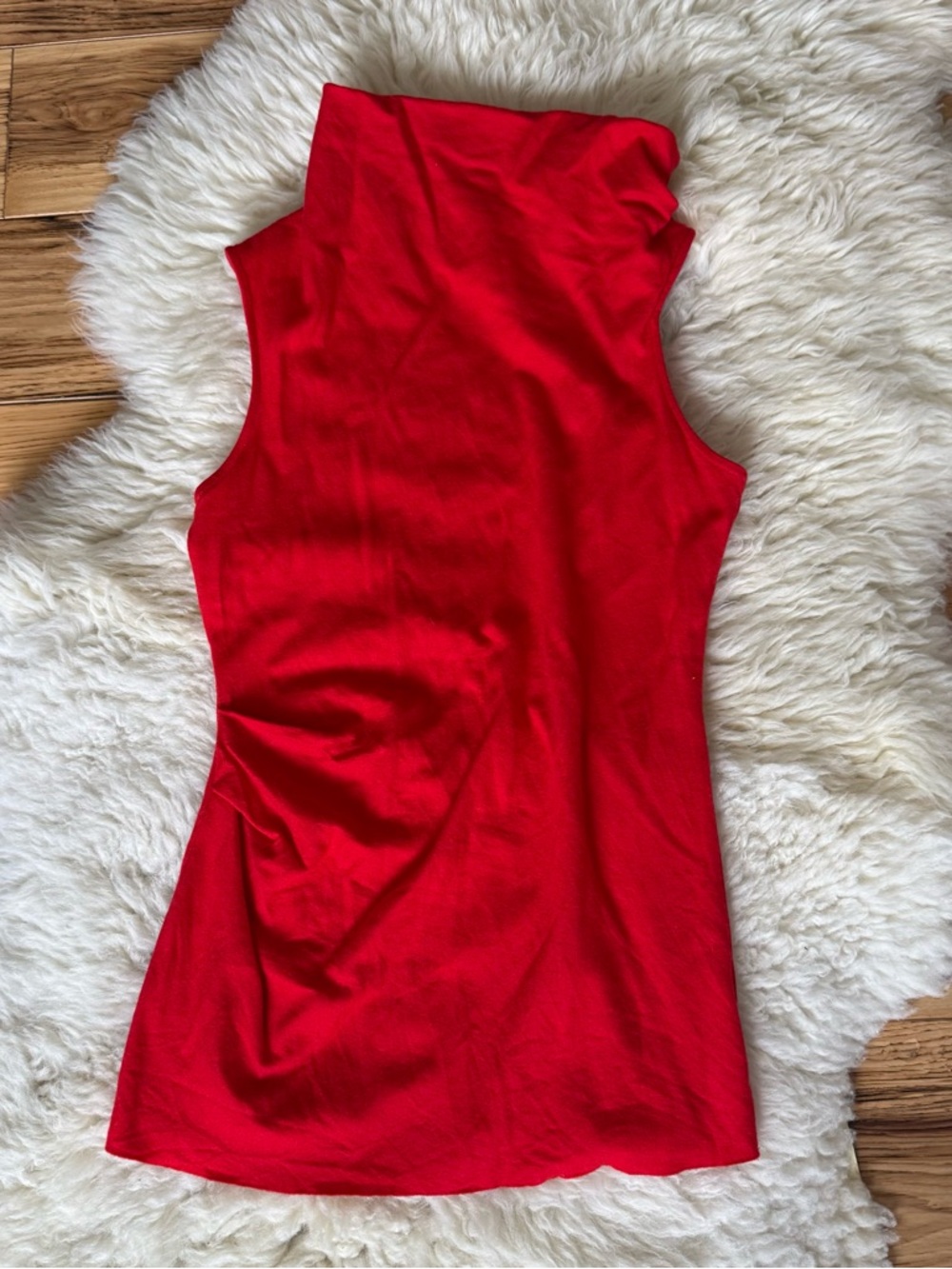 Helmut Lang Red Sleeveless Women's Tank 100% Wool Asymmetrical Small